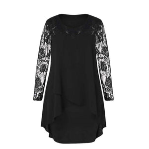 S-5XL Moda dantelă dantelă cu mânecă lungă rochie cu gât rotund