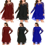 Încarcă imaginea în vizualizatorul Galerie, S-5XL Moda dantelă dantelă cu mânecă lungă rochie cu gât rotund

